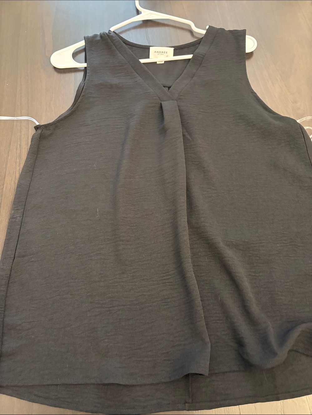 Andree Black Pleated V-Neck Sleeveless Camisole